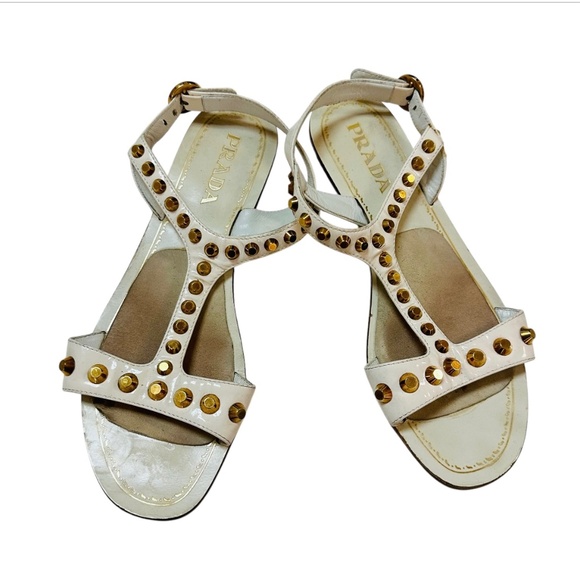 Patent Leather Studded Accents T-Strap Sandals Women's size 37 wears 7 - Picture 1 of 8